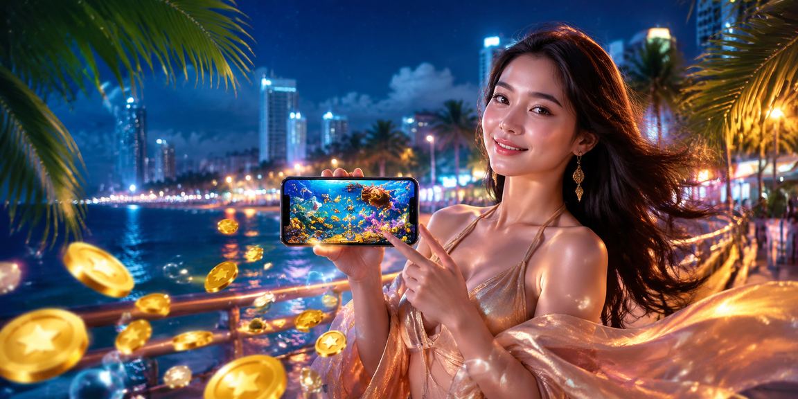 Người dùng trải nghiệm ứng dụng casino trực tuyến tại Nha Trang với khung cảnh biển Việt Nam